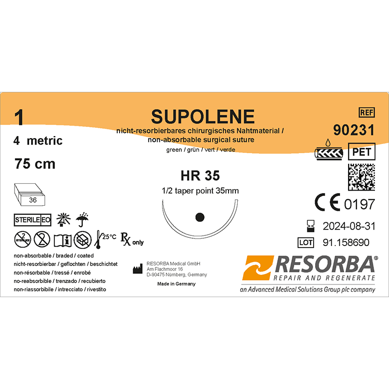 Суполен USP1 зелений, довжина 75см, колюча голка 35мм, 1/2 кола